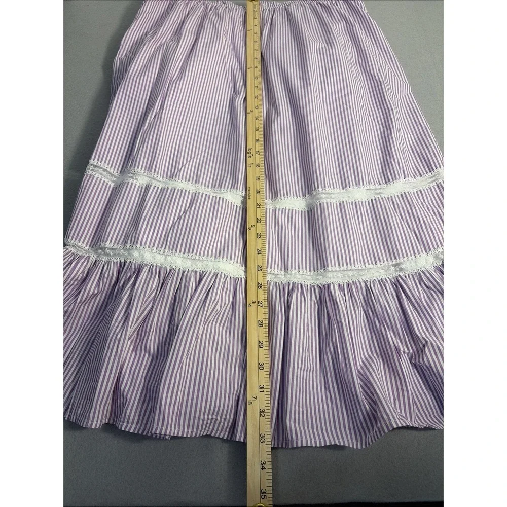 J. Crew Tiered Ruffle Dress Stripe Purple White  Lined Midi Women's Large